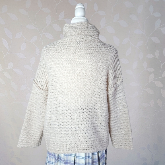 Aerie Cozy Fuzzy Open Knit Cowl Neck Sweater Oversized Cream Small - Picture 10 of 14